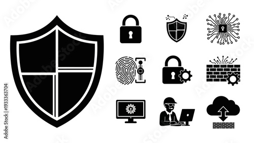 Cybersecurity and Data Protection Flat Black Vector Icons Set EPS10 Stock.eps