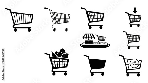 Diverse Black Vector Shopping Cart Icons for E commerce and Retail EPS10 Stock.eps