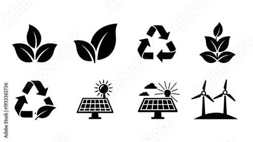 Eco Friendly Recycling and Renewable Energy Black Flat Icons Set EPS10 Stock.eps