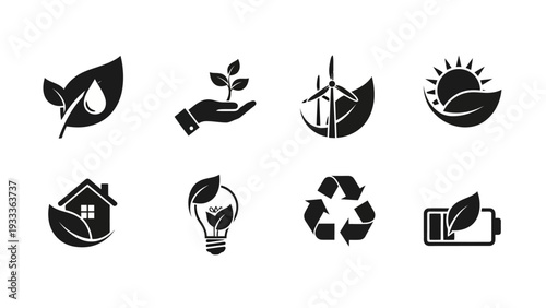 Eco Friendly and Renewable Energy Minimalist Black Vector Icon Set EPS10 Stock.eps