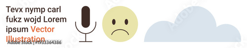 Communication, emotions, technology, digital interaction, voice control, cloud storage. Microphone, sad face and cloud icons in a minimalistic design. Communication and emotions themed visualization