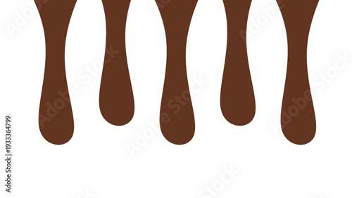 Melted chocolate or syrup drips isolated on a white background. Flowing liquid chocolate border element. A sweet brown syrup or sauce that melts and drips.