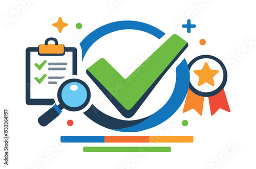 Icon representing quality control, product inspection, and verification, ensuring high standards and certified excellence