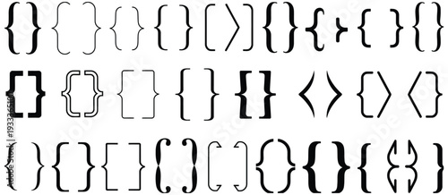 Bracket, Braces and Parentheses Vector Set with Diverse Curly Bracket Styles for Design, Coding and Typography, Ideal Symbols for Software and Programming Visuals