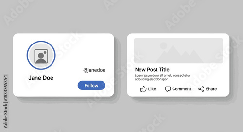 Profile page design concept for social media platform, with profile picture, follow button, name and post description interface
