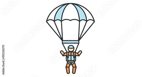 Simple illustration of a skydiver with a colorful open parachute descending