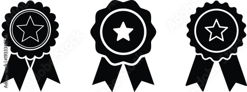 Champion Reward and Award Trophy Vector Icons with Star Ribbon