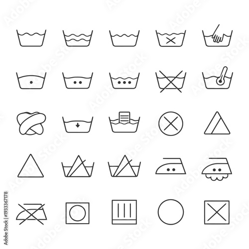 Laundry care symbols guide for washing, drying, and ironing instructions.