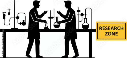 Scientists Working in a Research Laboratory Silhouette Illustration