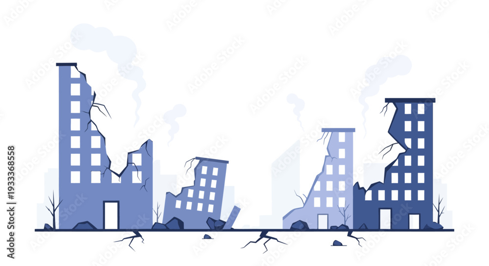 Fototapeta premium Damaged buildings after natural disaster or war destruction.