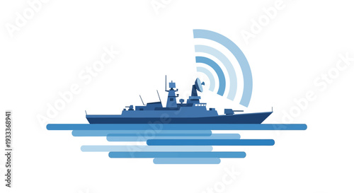 Navy Ship with Radar System Illustration.