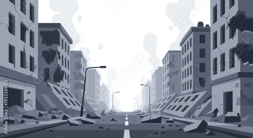 Desolate City Street After Natural Disaster.