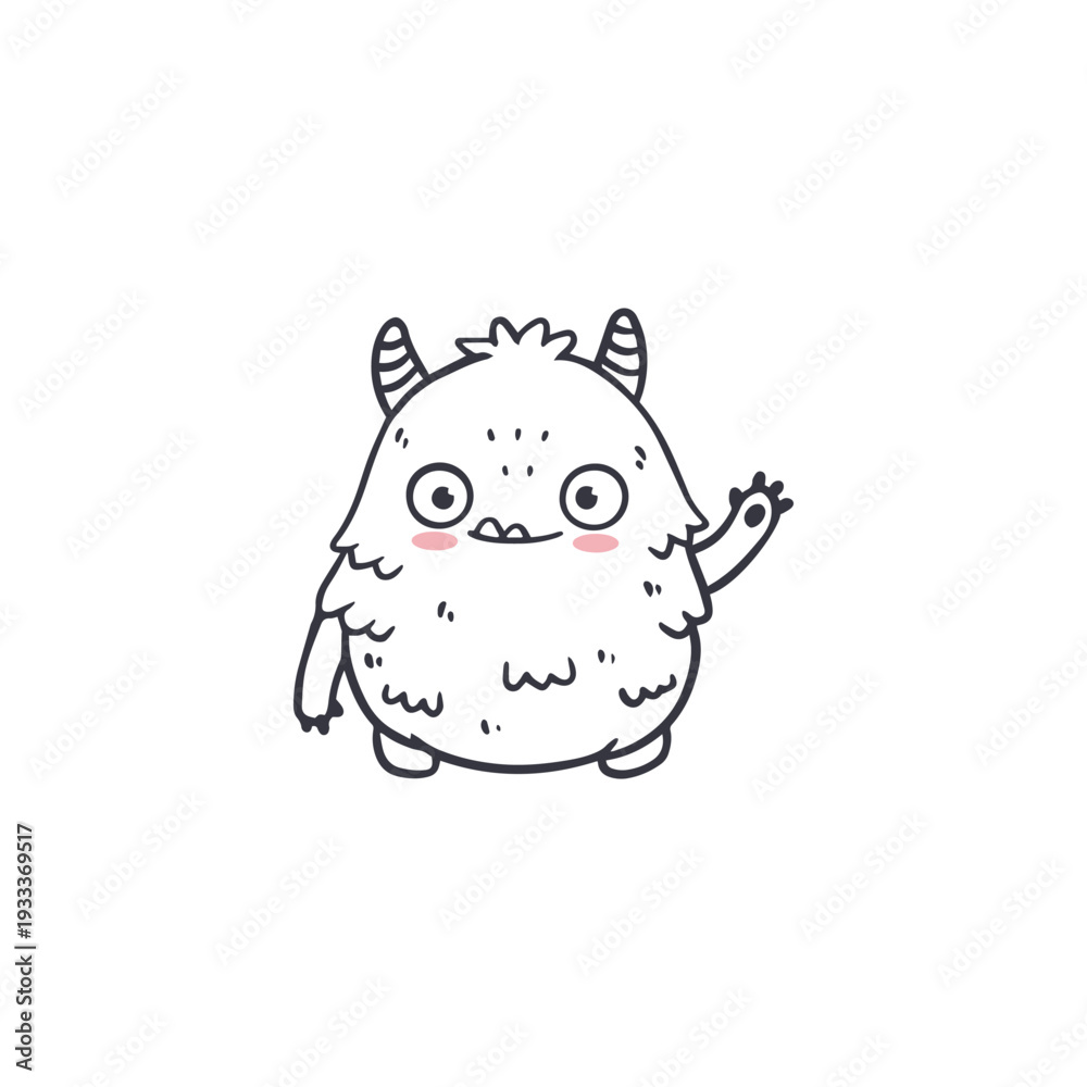 Fototapeta premium cute cartoon monster isolated on white background for coloring pages, magazines. Alien, Funny character. Sketch, doodle. Vector illustration