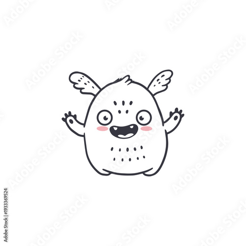 cute cartoon monster isolated on white background for coloring pages, magazines. Alien, Funny character. Sketch, doodle. Vector illustration