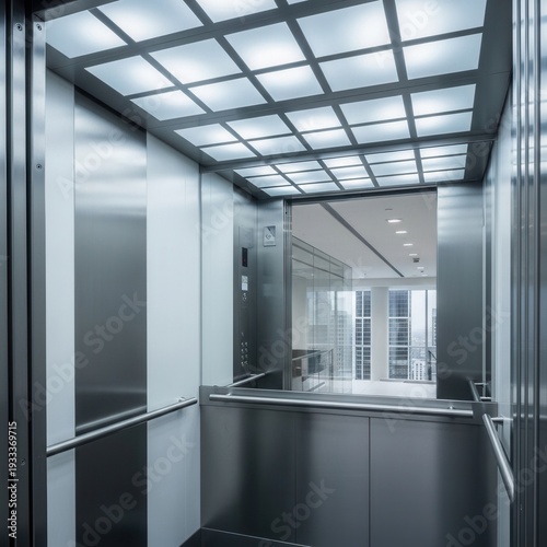 Modern Elevator Interior Design Showcasing Sleek Architecture and Geometric Lighting Patterns