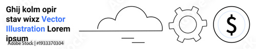 Abstract cloud, gear, and dollar coin design emphasizing innovation, finance, and technology. Ideal for business tools, fintech, IT solutions, cloud systems process management minimal visuals