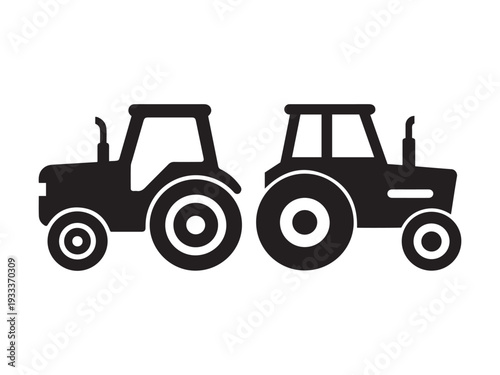 Two black tractors side by side on white background farm vehicles agriculture machinery