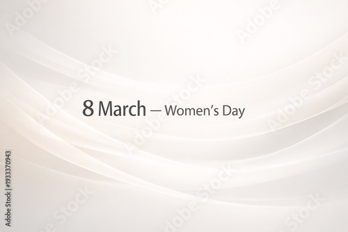 8 March Womens Day greeting card background, white and beige abstract waves