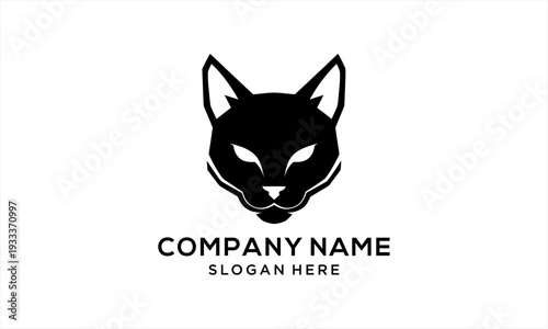Sleek Black Cat Head Logo Design with Piercing Eyes.