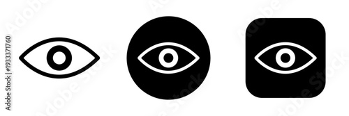 Eye icon set with view, visibility and show symbol in solid button styles. Password reveal, preview and display UI icons for app interface, web navigation and user account design