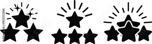 Shining Premium Three Stars Excellence Award Icons with Sparkling Rays