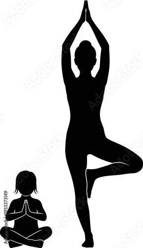 Woman Practicing Yoga in Tree Pose Silhouette.