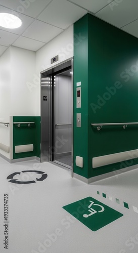 Wallpaper Mural Modern Hospital Interior with Elevator and Accessible Symbol Reflecting Medical Facility Design Torontodigital.ca