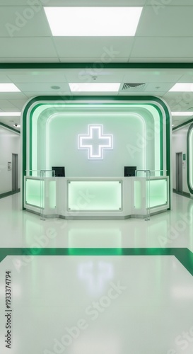 Wallpaper Mural Modern Hospital Reception Area With Illuminated Cross and Sleek, Contemporary Design Torontodigital.ca