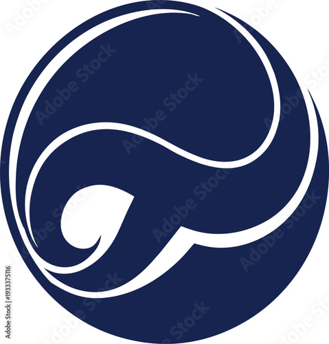 Blue circle with flowing white curved lines resembling water movement vector illustration EPS PNG file