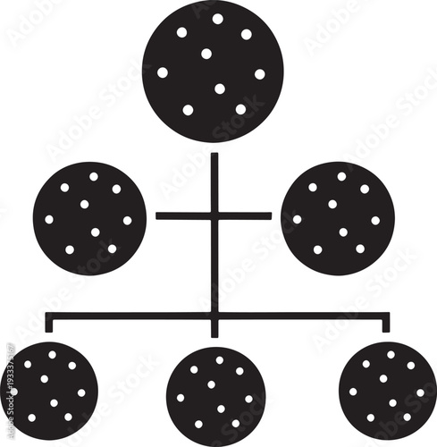 Black and white family tree diagram with circles and dots on transparent background genealogy chart structure