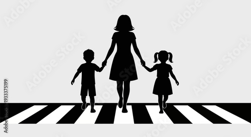 Woman Holding Hands with Two Children.