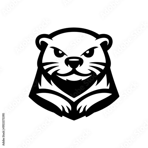 Fierce Black and White Otter Mascot Logo Vector Illustration. Dynamic, aggressive otter head graphic for sports, gaming, esports, brands, or projects needing powerful, modern, striking animal emblem,