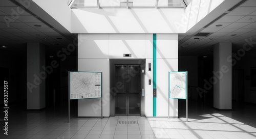 Wallpaper Mural Modern Interior Architecture Featuring an Elevator and Informational Signage Display Torontodigital.ca