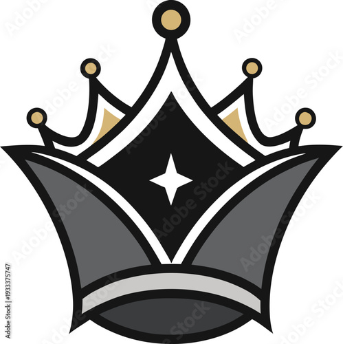 Black and gold crown with white star royal emblem vector illustration EPS PNG file