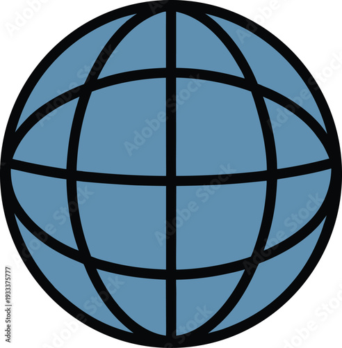 Blue globe with black latitude and longitude lines vector illustration EPS PNG file