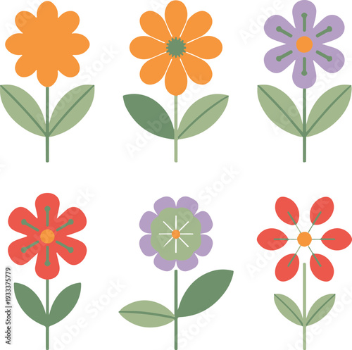 Colorful vector flower set with floral patterns and decorative elements for spring and summer design and illustration collection