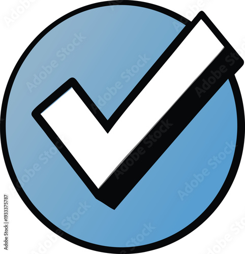 White checkmark symbol in bold black outline on blue circle vector illustration EPS PNG file