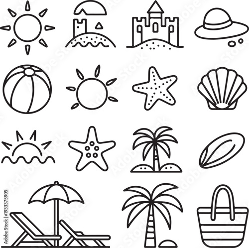 Summer, vacation, beach elements - minimal thin line web icon set. Outline icons collection.