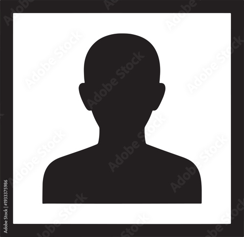 Black silhouette of a person bust inside a square frame on white background head shoulders