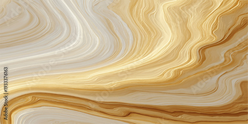 A smooth cream wood texture background features a golden liquid swirl pattern with a soft satin wave design that flows like silk fabric