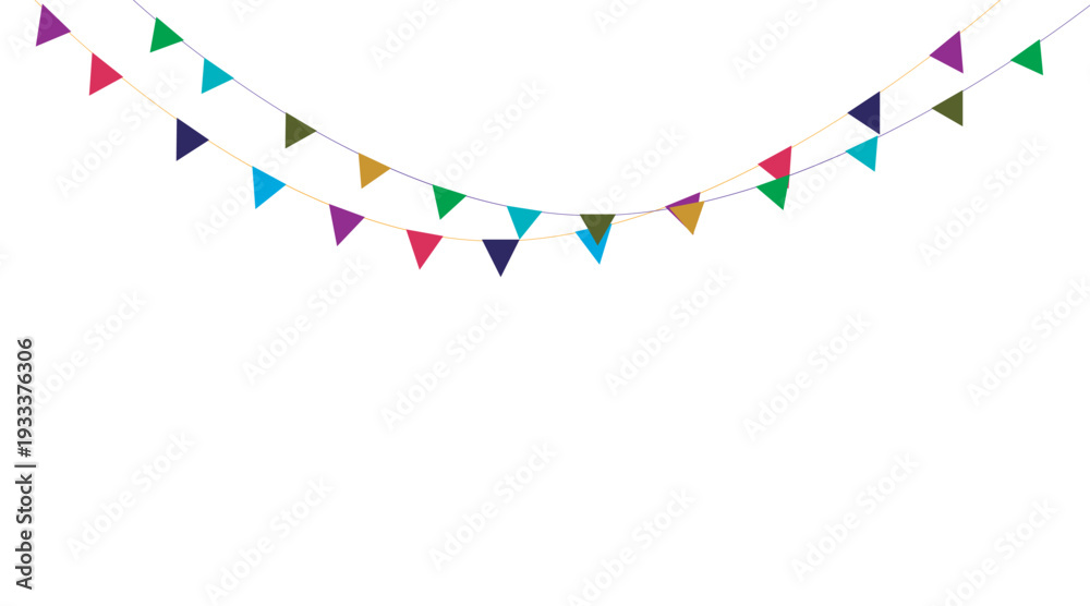 Obraz premium Colorful triangular flags strung together in a festive curved arrangement Vector illustration