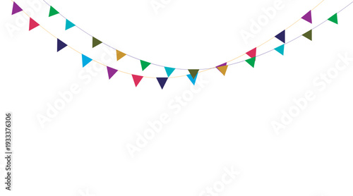 Colorful triangular flags strung together in a festive curved arrangement Vector illustration