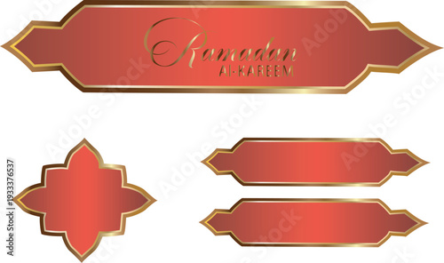 Elegant decorative border and label designs with gold accents for events or branding Vector illustration