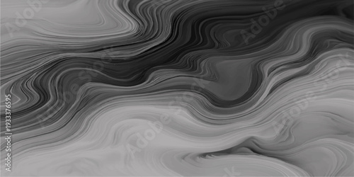An abstract black and white background features luxury silk waves and smooth satin textures in a dark wavy pattern of liquid cloth lines