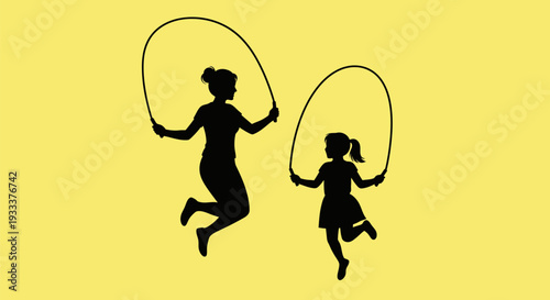 Silhouettes of Girls Jumping with Jump Ropes.