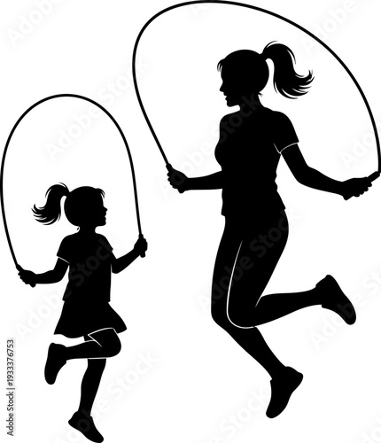 Woman and Girl Jumping with Jump Ropes.