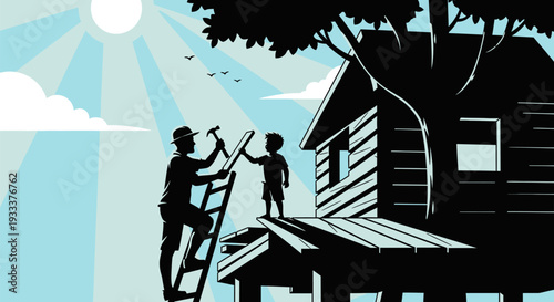 Men Working on House Roof Repair.