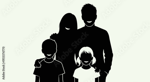 Family Silhouette Standing Together United.
