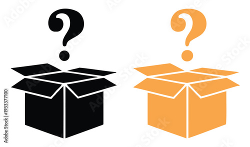 Question, mark box icon set with surprise box line symbols, vector illustration representing mystery, unknown items, curiosity and inquiry concept, clean modern flat vector design