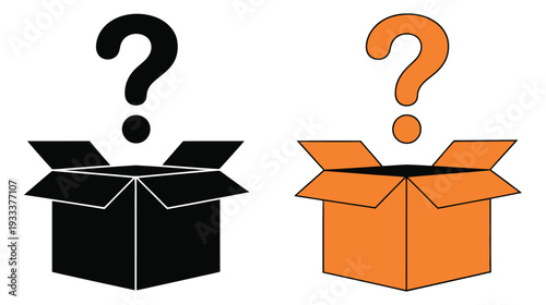Question, box icon set vector featuring surprise box line icon symbols, mystery container illustrations, unknown contents concept, modern flat design